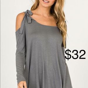 Solid knit cold shoulder top